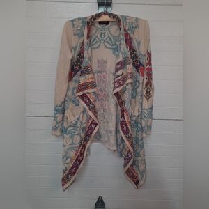 Johnny Was Biya Embroidered Waterfall Wrap Cardigan Cream